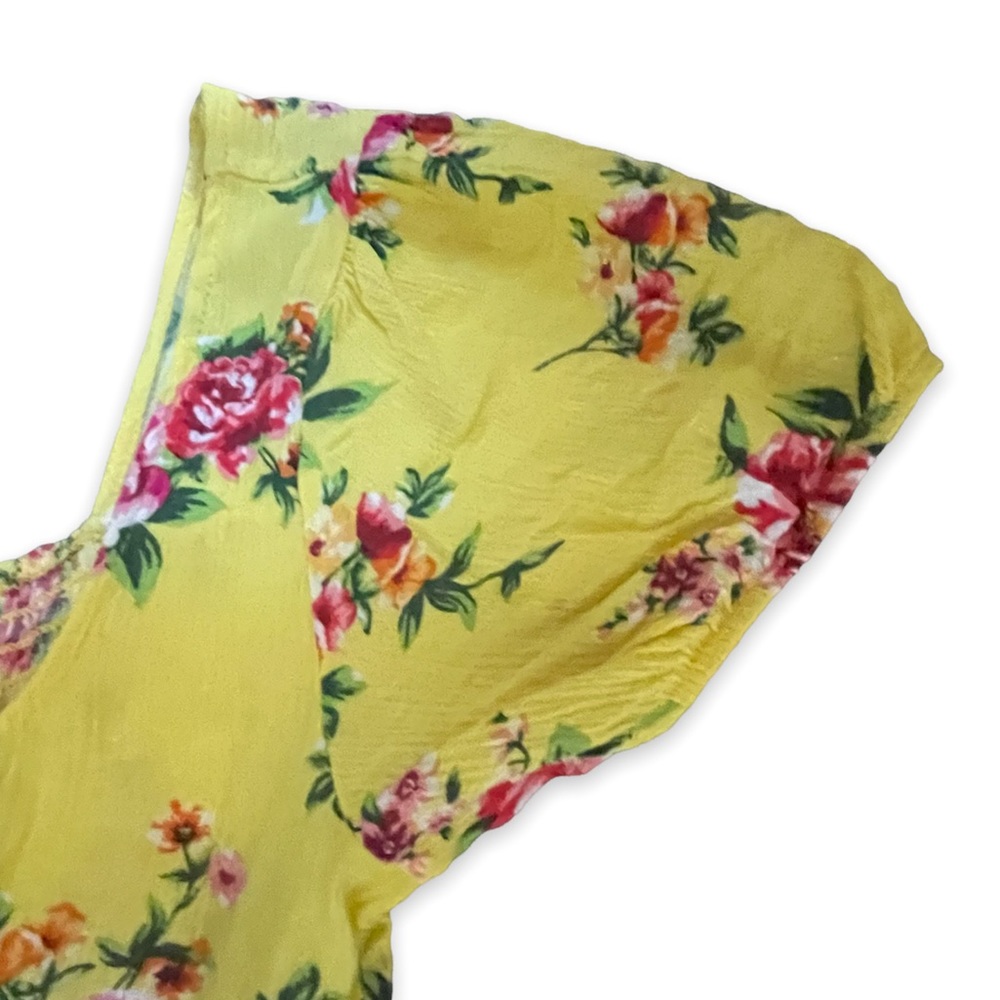 Beautiful Lightweight Breanna Puff Sleeve Yellow Bohemian Floral Mini Dress - Picture 13 of 13